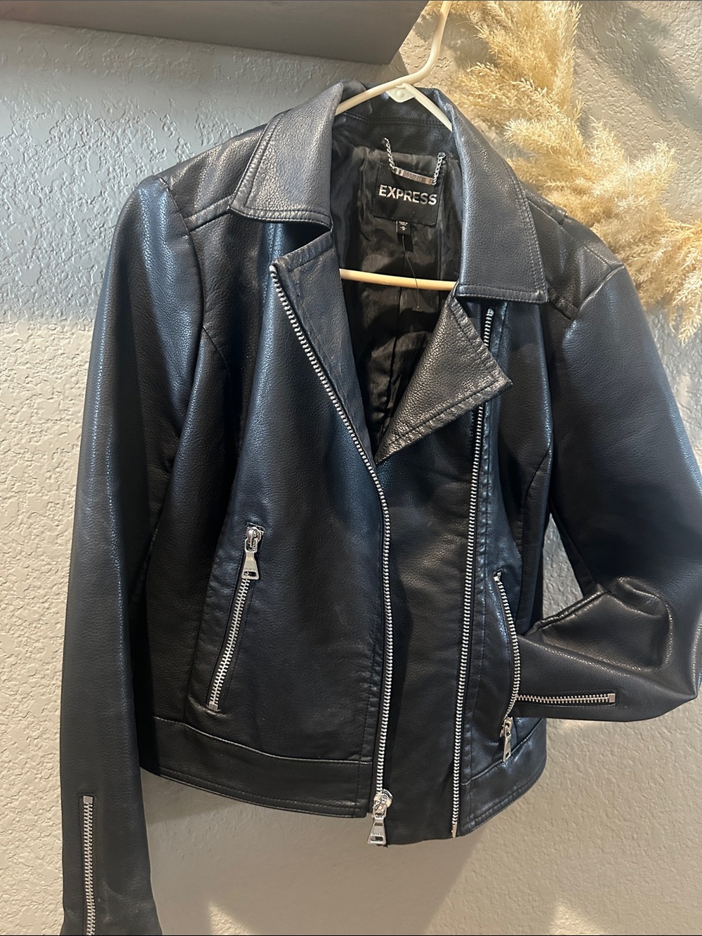 Express Black Leather Moto Jacket with Silver Hardware